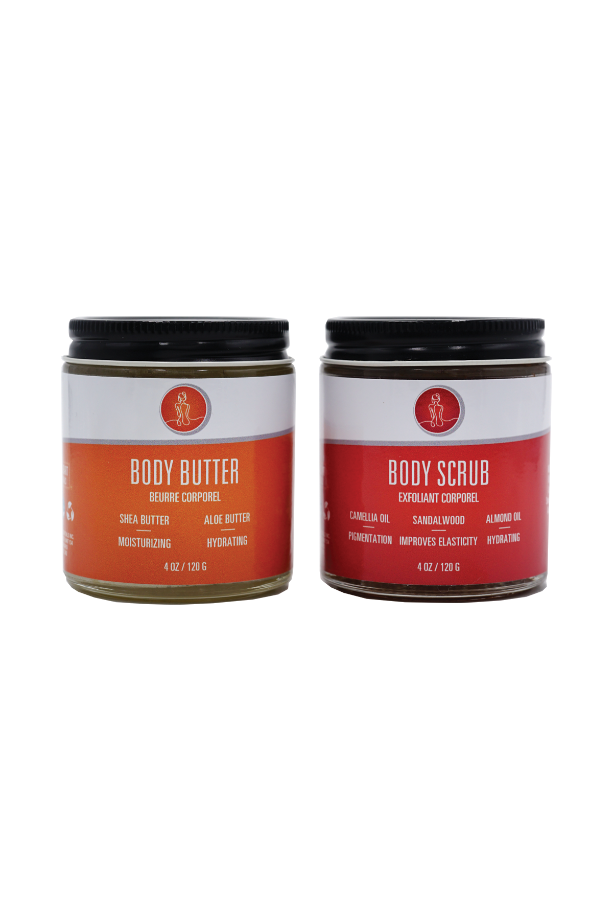 Two jars of body care products on a white background