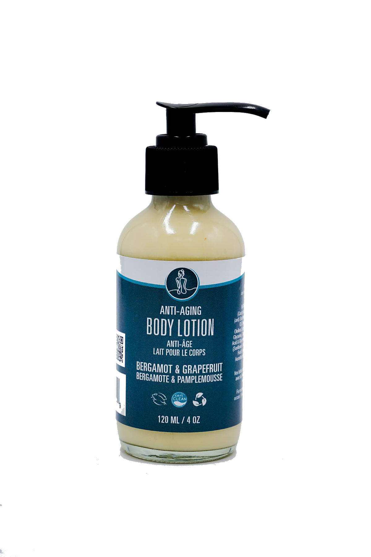 Body lotion bottle with pump on a white background