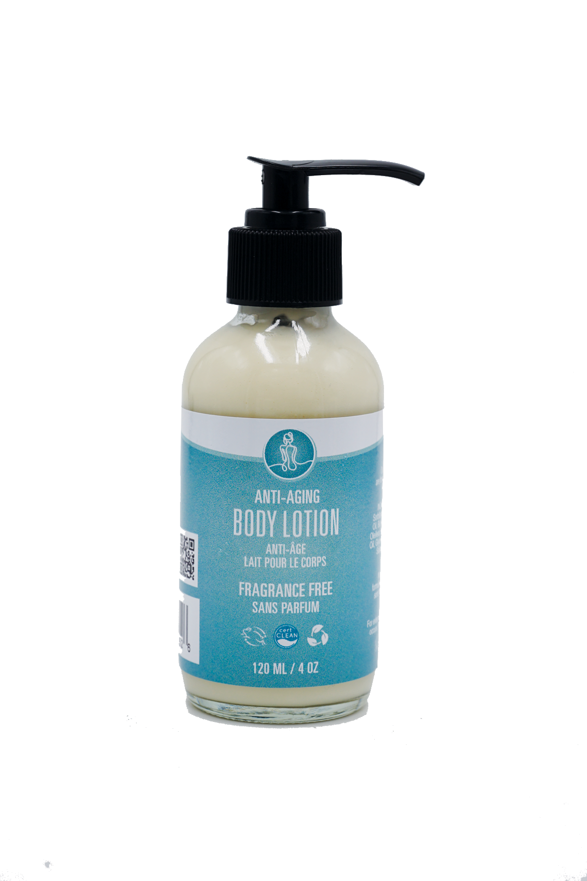 Body lotion bottle with pump on a white background