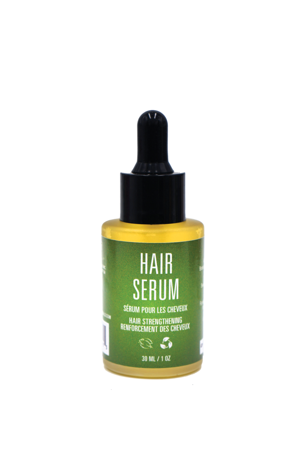 Hair serum bottle with dropper on a white background