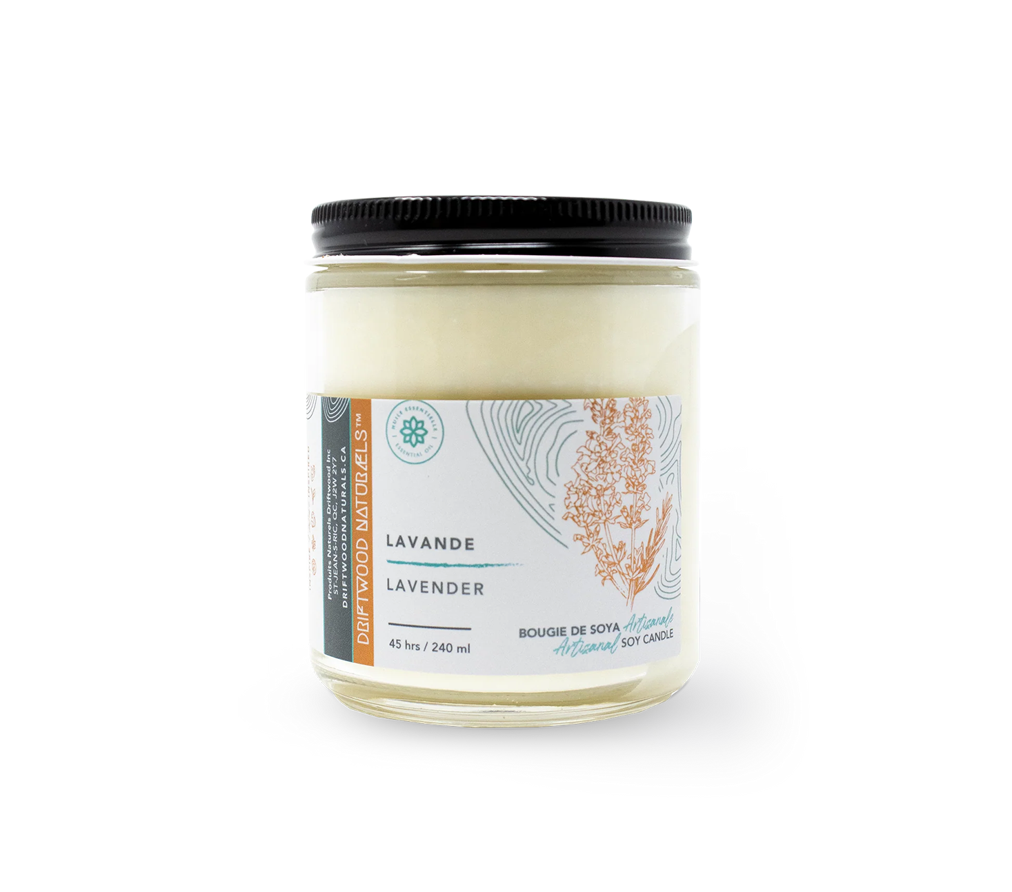 Candle jar labeled 'Lavande' (Lavender) on a white background