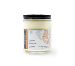 Candle jar labeled 'Lavande' (Lavender) on a white background