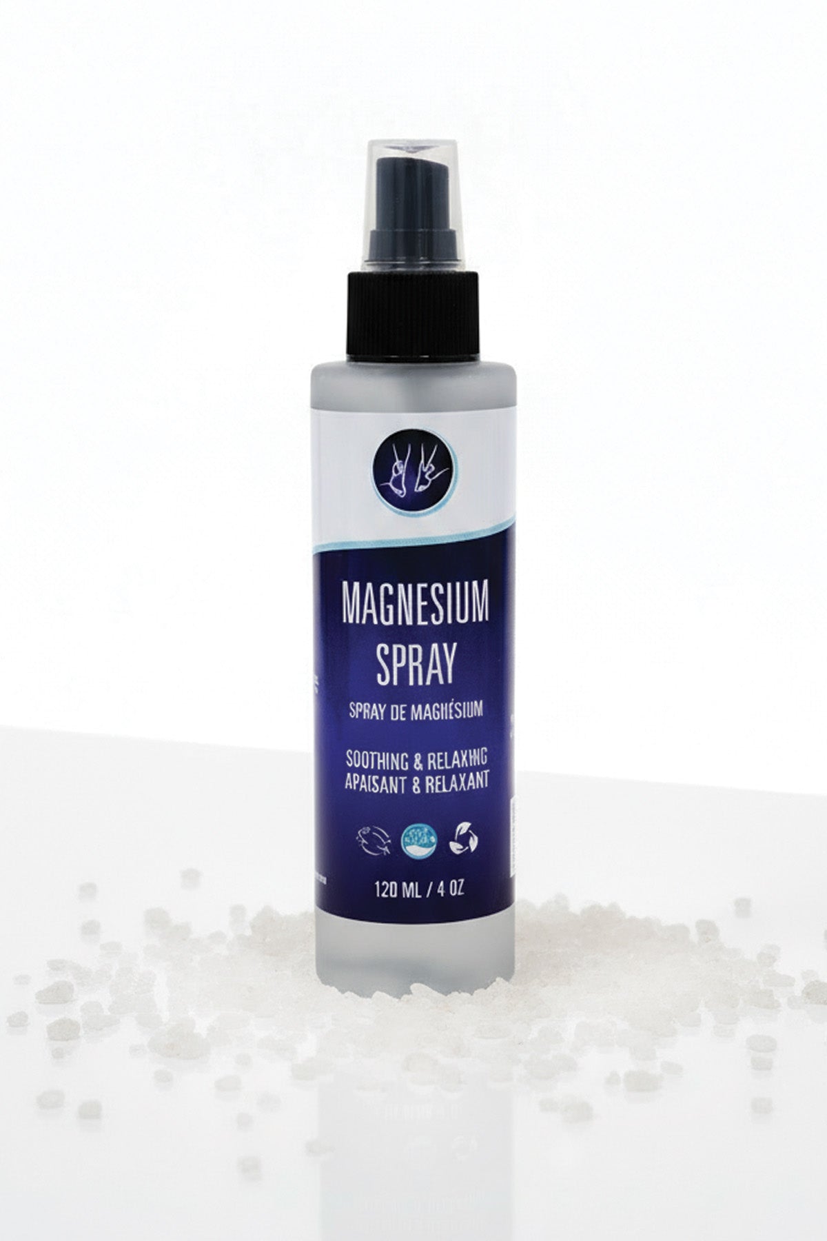 Bottle of magnesium spray with a white background