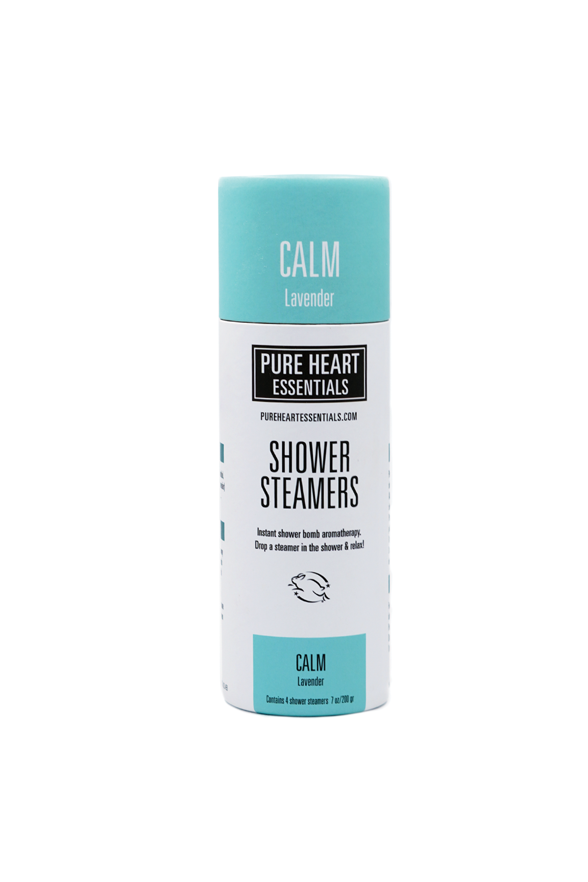 Shower steamers bottle labeled 'Pure Heart Essentials' on a white background