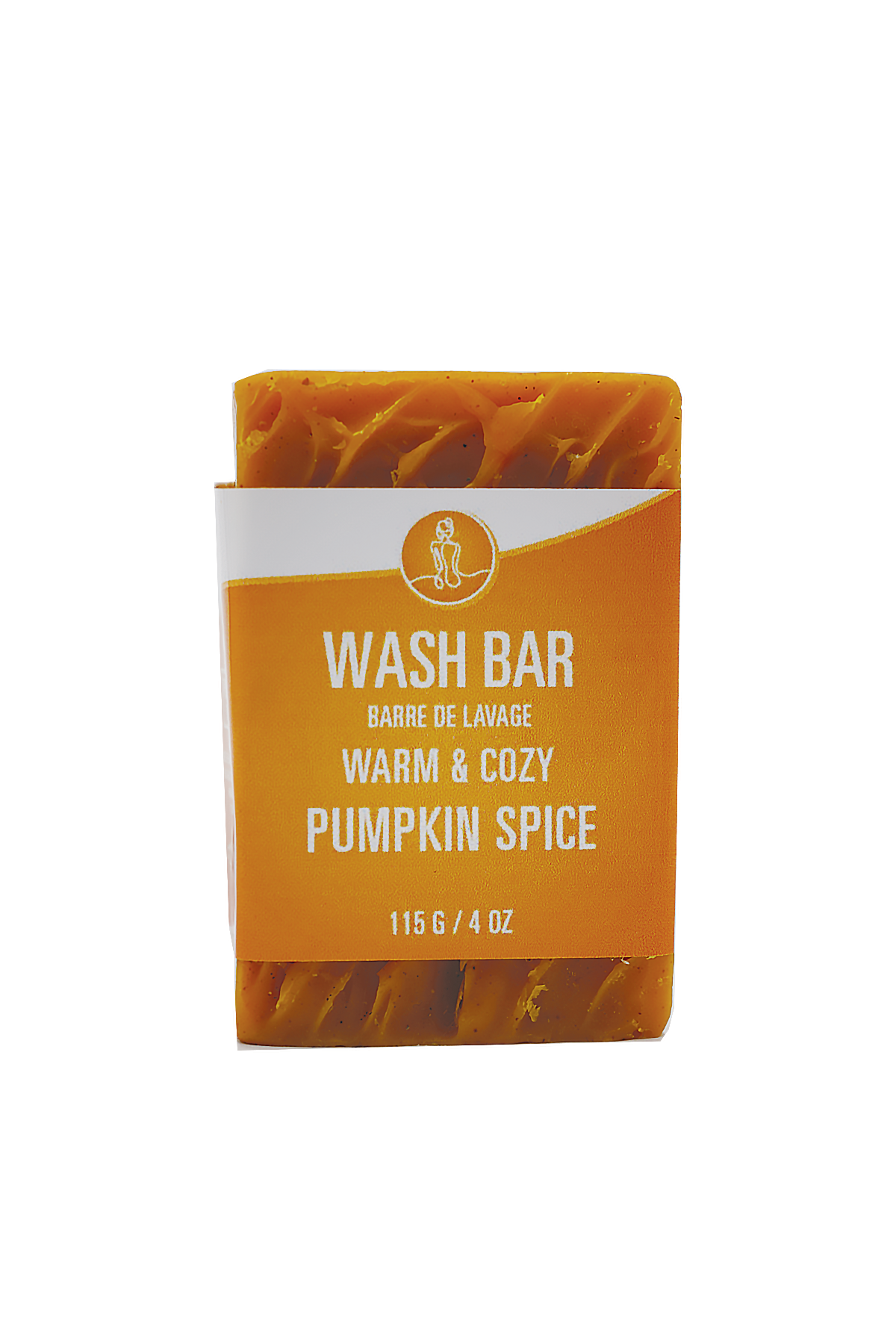 Pumpkin spice wash bar with packaging on a white background