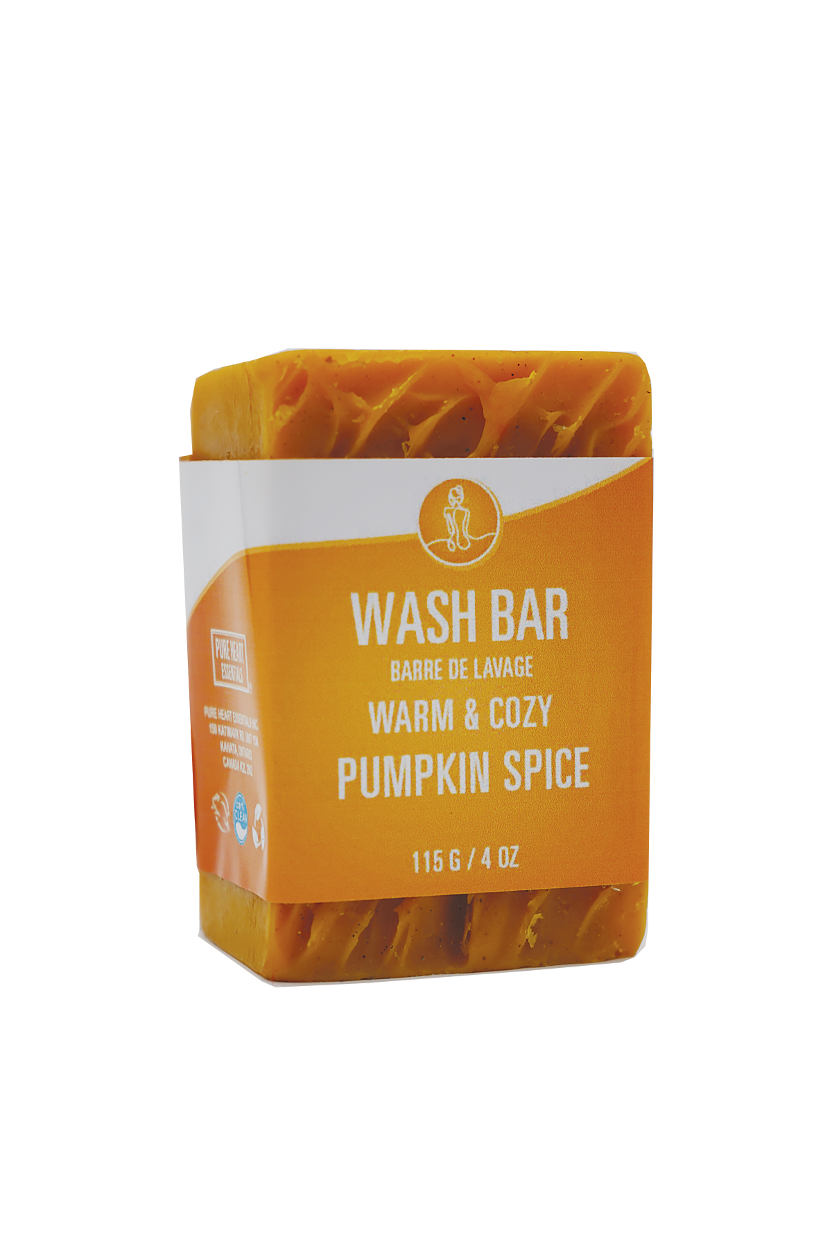 Pumpkin spice wash bar with packaging on a white background